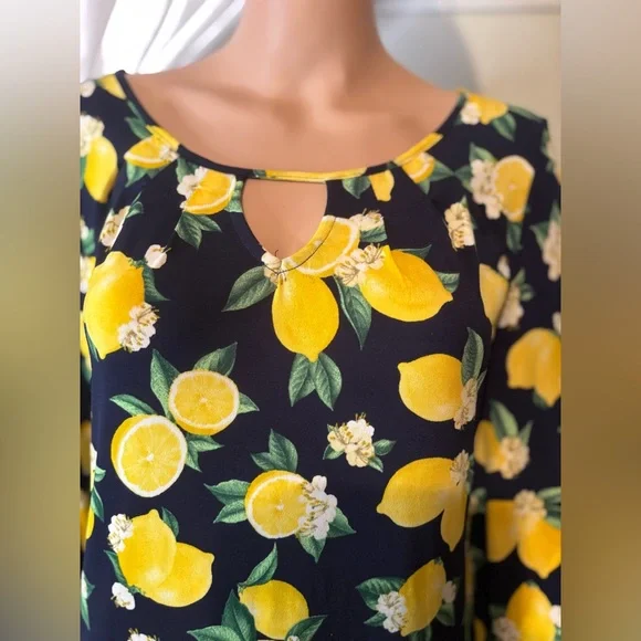 AVON Lemon Print Black Dress - Picture 6 of 10